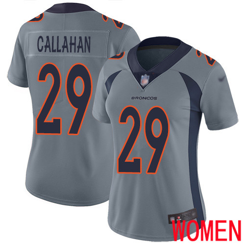Women Denver Broncos #29 Bryce Callahan Limited Silver Inverted Legend Football NFL Jersey